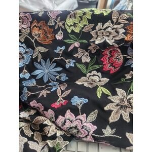 Floral Embroidered Fabric Colorful Flowers on Black Mesh‎ Sheer Material